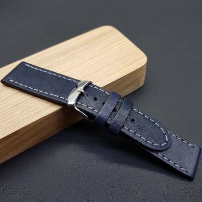 Ремешок ручной работы из кожи синего цвета от REMENMASTER для часов 22 мм артикул M092-22-20