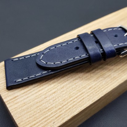 Ремешок ручной работы из кожи синего цвета от REMENMASTER для часов 22 мм артикул M092-22-20