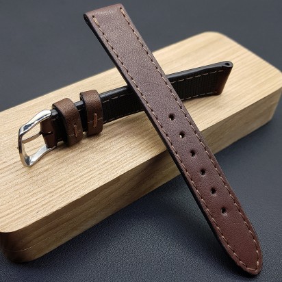 Ремешок ручной работы из кожи коричневого цвета от REMENMASTER для часов 16 мм артикул M127-16-14