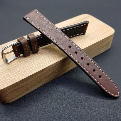 Ремешок ручной работы из кожи коричневого цвета от REMENMASTER для часов 18 мм артикул M147-18-16