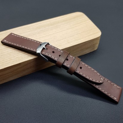 Ремешок ручной работы из кожи коричневого цвета от REMENMASTER для часов 18 мм артикул M147-18-16