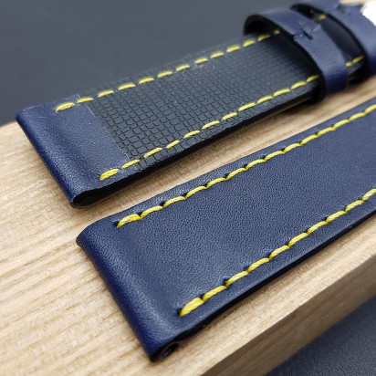 Ремешок ручной работы из кожи синего цвета от REMENMASTER для часов 22 мм артикул M151-22-20