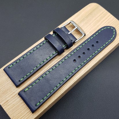 Ремешок ручной работы из кожи синего цвета от REMENMASTER для часов 22 мм артикул M153-22-20