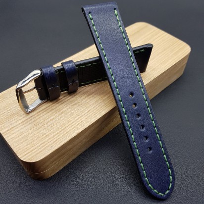 Ремешок ручной работы из кожи синего цвета от REMENMASTER для часов 22 мм артикул M153-22-20