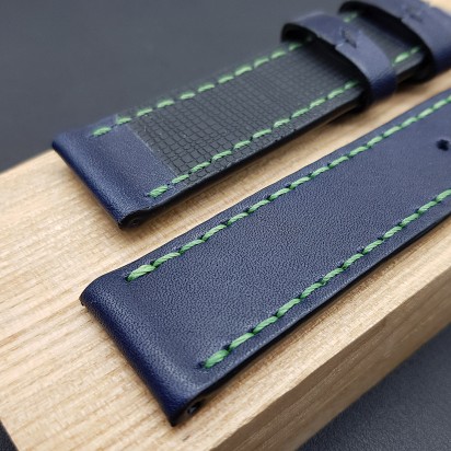 Ремешок ручной работы из кожи синего цвета от REMENMASTER для часов 22 мм артикул M153-22-20