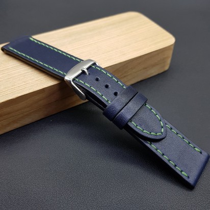 Ремешок ручной работы из кожи синего цвета от REMENMASTER для часов 22 мм артикул M153-22-20