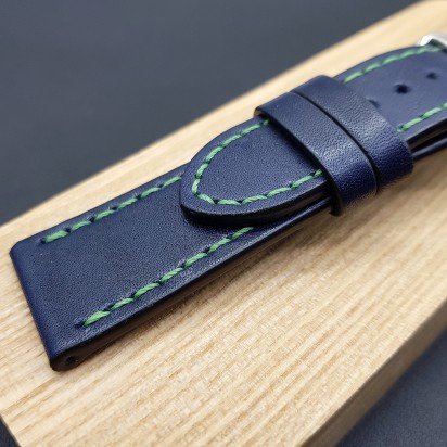 Ремешок ручной работы из кожи синего цвета от REMENMASTER для часов 22 мм артикул M153-22-20