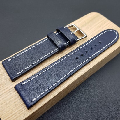 Ремешок ручной работы из кожи синего цвета от REMENMASTER для часов 24 мм артикул M154-24-22