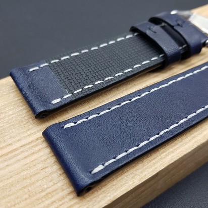 Ремешок ручной работы из кожи синего цвета от REMENMASTER для часов 24 мм артикул M154-24-22