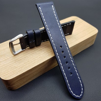 Ремешок ручной работы из кожи синего цвета от REMENMASTER для часов 24 мм артикул M154-24-22