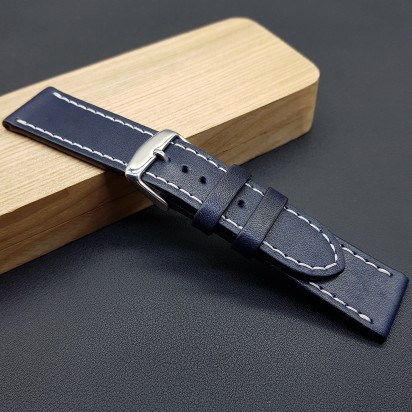 Ремешок ручной работы из кожи синего цвета от REMENMASTER для часов 24 мм артикул M154-24-22