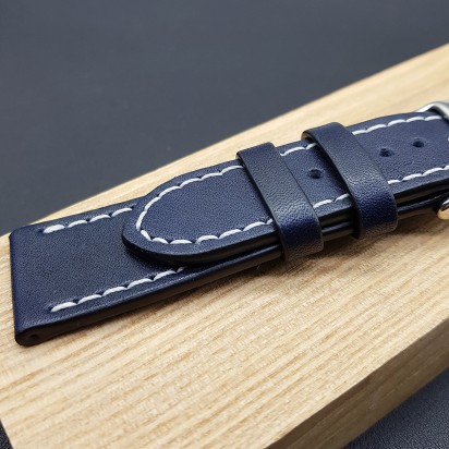 Ремешок ручной работы из кожи синего цвета от REMENMASTER для часов 24 мм артикул M154-24-22