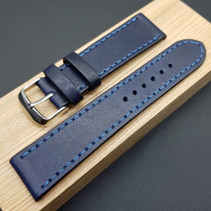 Ремешок ручной работы из кожи синего цвета от REMENMASTER для часов 20 мм артикул M168-20-18