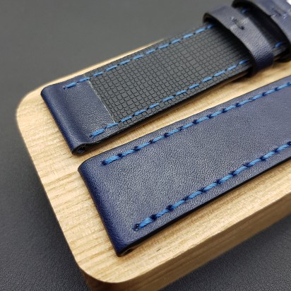 Ремешок ручной работы из кожи синего цвета от REMENMASTER для часов 20 мм артикул M168-20-18