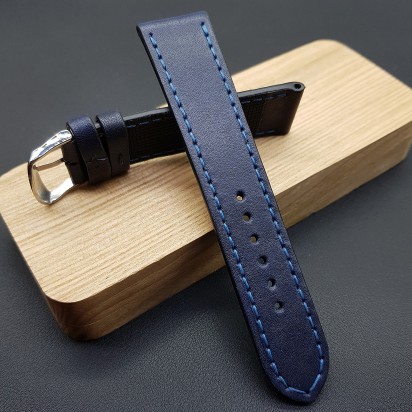 Ремешок ручной работы из кожи синего цвета от REMENMASTER для часов 20 мм артикул M168-20-18