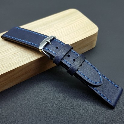 Ремешок ручной работы из кожи синего цвета от REMENMASTER для часов 20 мм артикул M168-20-18
