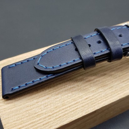 Ремешок ручной работы из кожи синего цвета от REMENMASTER для часов 20 мм артикул M168-20-18