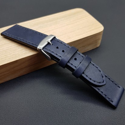 Ремешок ручной работы из кожи синего цвета от REMENMASTER для часов 20 мм артикул M169-20-18
