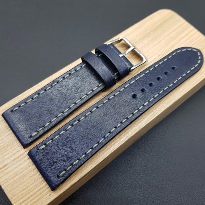 Ремешок ручной работы из кожи синего цвета от REMENMASTER для часов 22 мм артикул M171-22-20