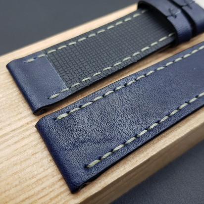 Ремешок ручной работы из кожи синего цвета от REMENMASTER для часов 22 мм артикул M171-22-20