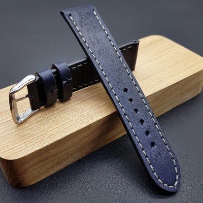 Ремешок ручной работы из кожи синего цвета от REMENMASTER для часов 22 мм артикул M171-22-20