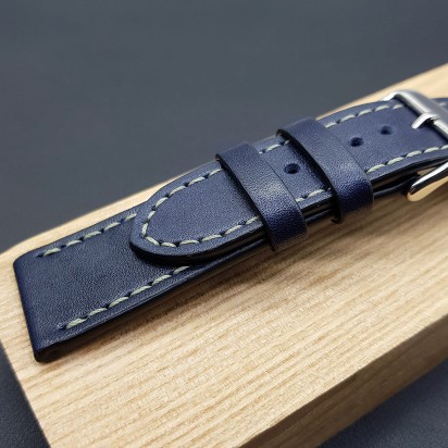 Ремешок ручной работы из кожи синего цвета от REMENMASTER для часов 22 мм артикул M171-22-20