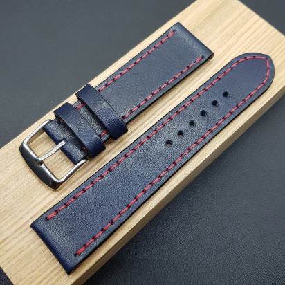 Ремешок ручной работы из кожи синего цвета от REMENMASTER для часов 22 мм артикул M172-22-20