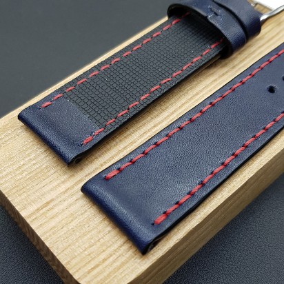 Ремешок ручной работы из кожи синего цвета от REMENMASTER для часов 22 мм артикул M172-22-20