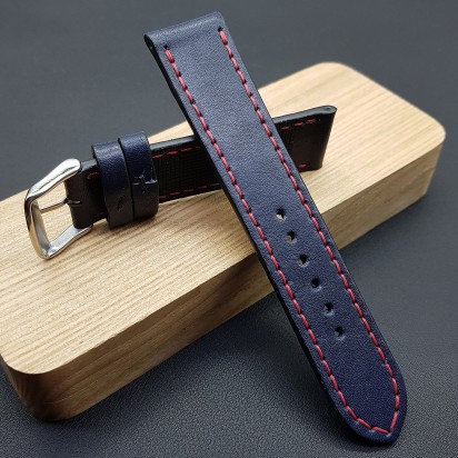 Ремешок ручной работы из кожи синего цвета от REMENMASTER для часов 22 мм артикул M172-22-20