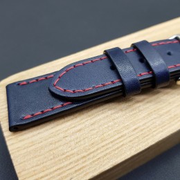 Ремешок ручной работы из кожи синего цвета от REMENMASTER для часов 22 мм артикул M172-22-20