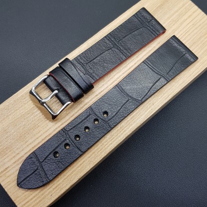 Ремешок ручной работы из кожи чёрного цвета от REMENMASTER для часов 20 мм артикул M112-20-18