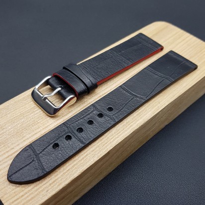 Ремешок ручной работы из кожи чёрного цвета от REMENMASTER для часов 20 мм артикул M112-20-18