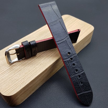 Ремешок ручной работы из кожи чёрного цвета от REMENMASTER для часов 20 мм артикул M112-20-18