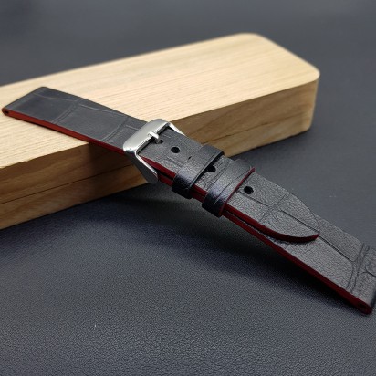 Ремешок ручной работы из кожи чёрного цвета от REMENMASTER для часов 20 мм артикул M112-20-18