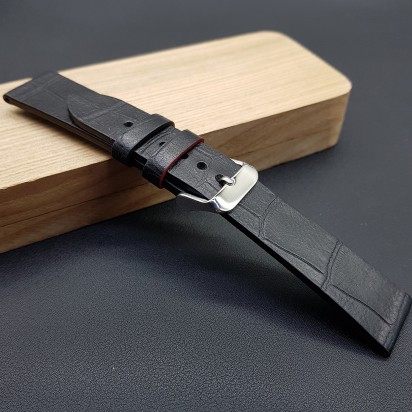 Ремешок ручной работы из кожи чёрного цвета от REMENMASTER для часов 20 мм артикул M112-20-18