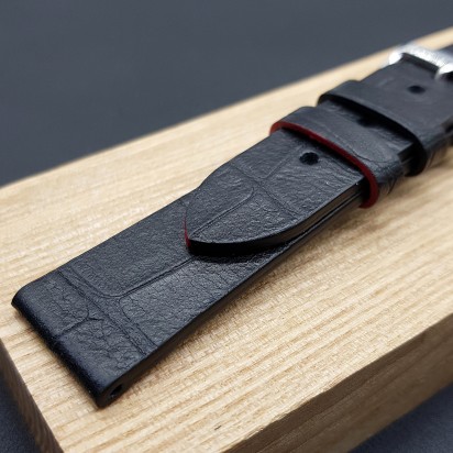 Ремешок ручной работы из кожи чёрного цвета от REMENMASTER для часов 20 мм артикул M112-20-18