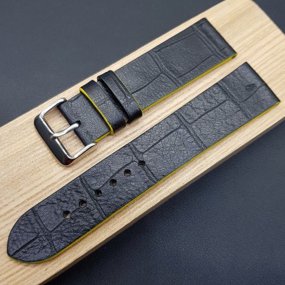 Ремешок ручной работы из кожи чёрного цвета от REMENMASTER для часов 22 мм артикул M113-22-20