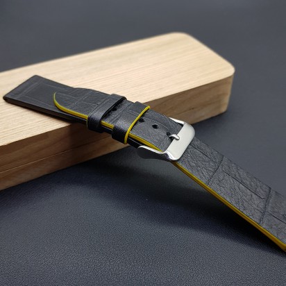 Ремешок ручной работы из кожи чёрного цвета от REMENMASTER для часов 22 мм артикул M113-22-20