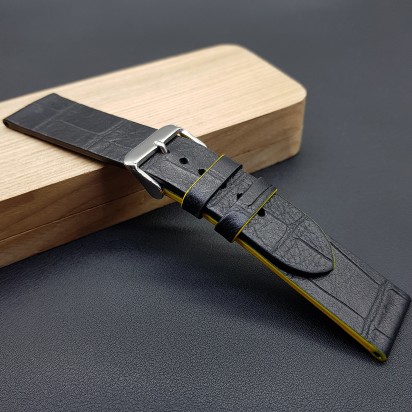 Ремешок ручной работы из кожи чёрного цвета от REMENMASTER для часов 22 мм артикул M113-22-20