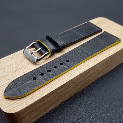 Ремешок ручной работы из кожи чёрного цвета от REMENMASTER для часов 20 мм артикул M125-20-18