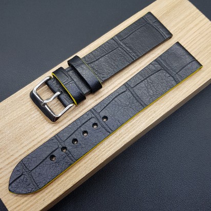 Ремешок ручной работы из кожи чёрного цвета от REMENMASTER для часов 20 мм артикул M125-20-18