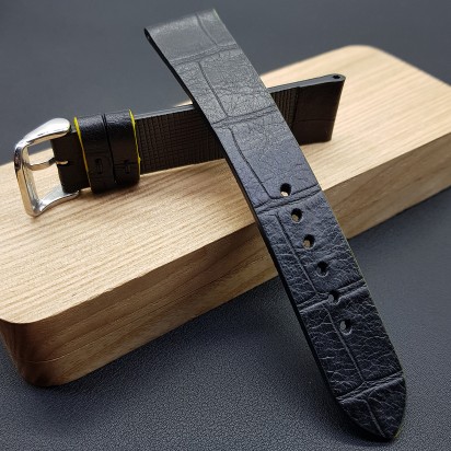 Ремешок ручной работы из кожи чёрного цвета от REMENMASTER для часов 20 мм артикул M125-20-18