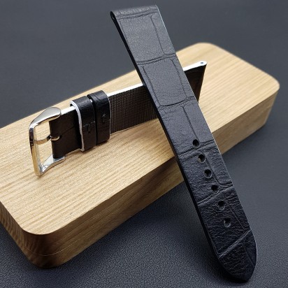 Ремешок ручной работы из кожи чёрного цвета от REMENMASTER для часов 22 мм артикул M126-22-20