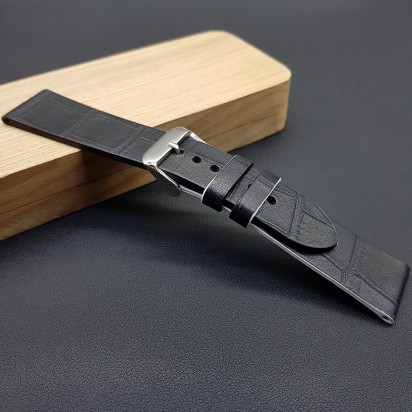 Ремешок ручной работы из кожи чёрного цвета от REMENMASTER для часов 22 мм артикул M126-22-20