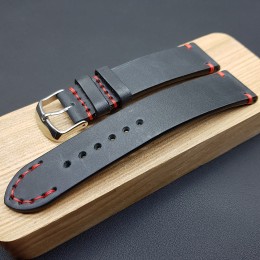 Ремешок ручной работы из кожи чёрного цвета от REMENMASTER для часов 22 мм артикул M132-22-20