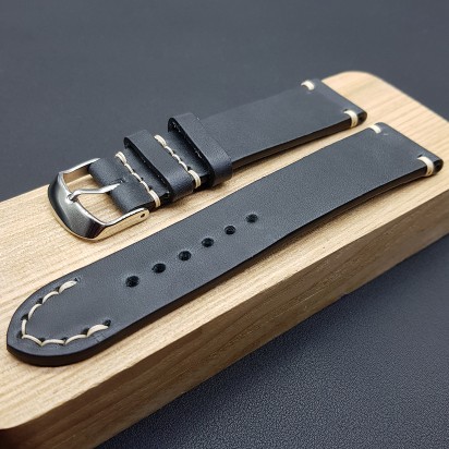 Ремешок ручной работы из кожи темно-серого цвета от REMENMASTER для часов 24 мм артикул M136-24-22