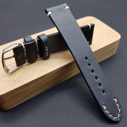 Ремешок ручной работы из кожи темно-серого цвета от REMENMASTER для часов 24 мм артикул M136-24-22