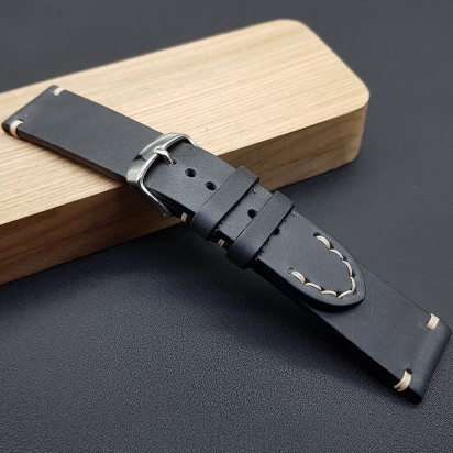 Ремешок ручной работы из кожи темно-серого цвета от REMENMASTER для часов 24 мм артикул M136-24-22