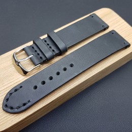 Ремешок ручной работы из кожи чёрного цвета от REMENMASTER для часов 22 мм артикул M138-22-20