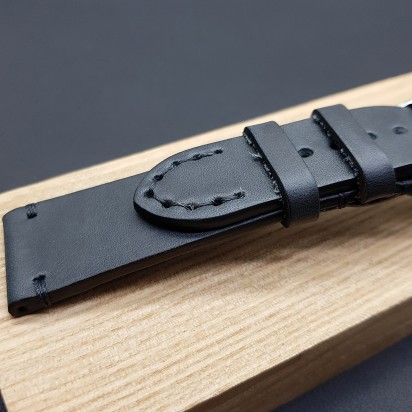 Ремешок ручной работы из кожи чёрного цвета от REMENMASTER для часов 24 мм артикул M138-24-22